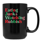 Eating Junk and Watching Rubbish Home Alone Xmas Black Coffee Mug, Gift Coffee Mug