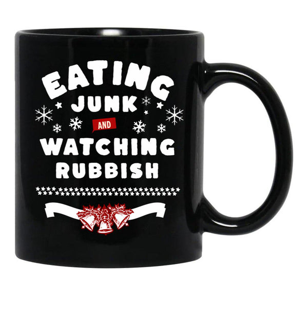 Eating Junk and Watching Rubbish Black Coffee Mug, Gift Coffee Mug - Black