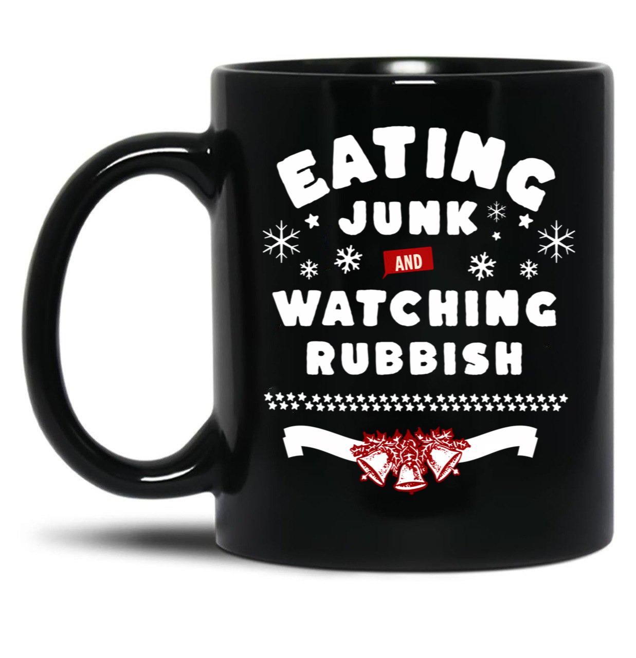 Eating Junk and Watching Rubbish Black Coffee Mug, Gift Coffee Mug