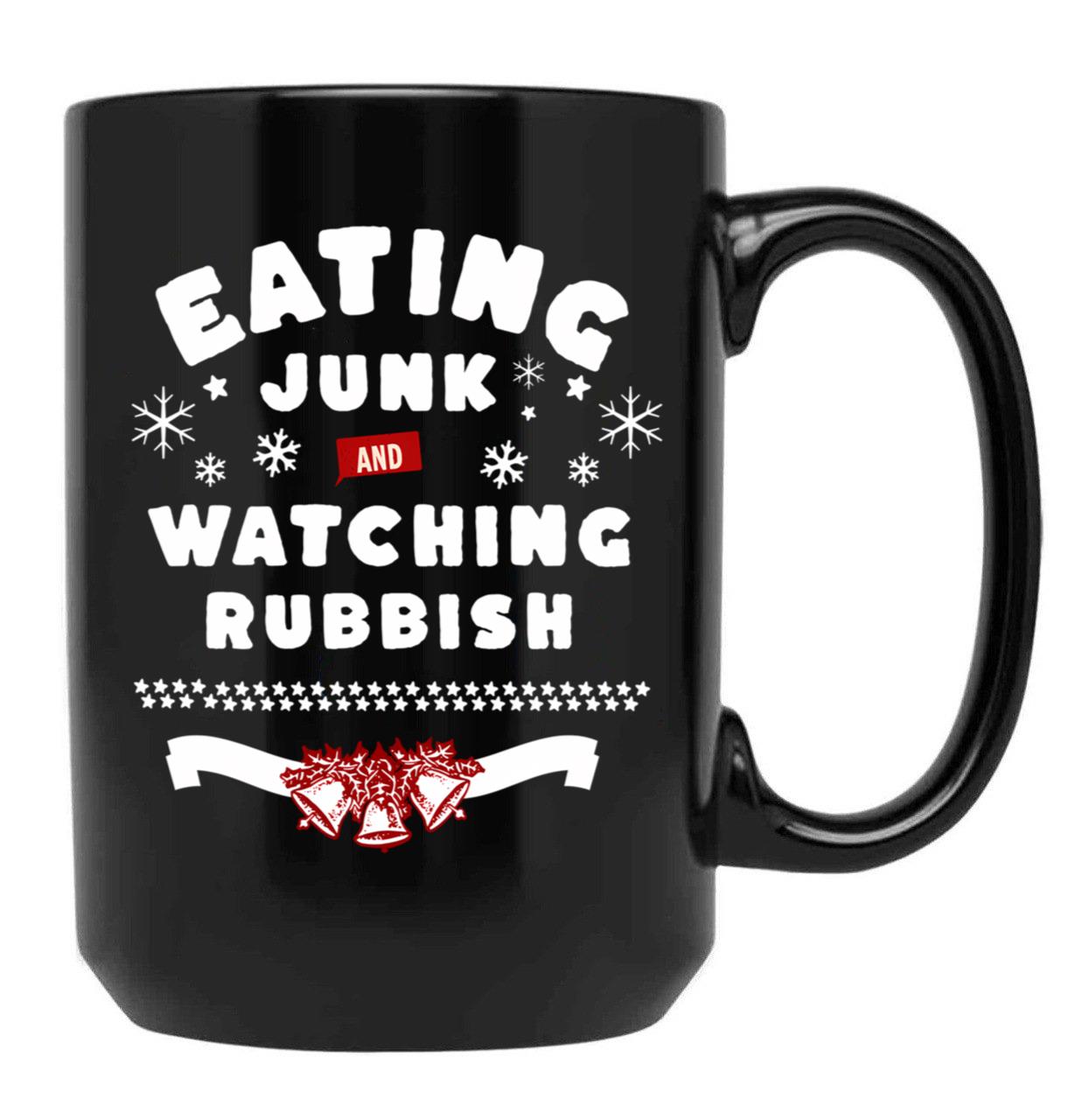 Eating Junk and Watching Rubbish Black Coffee Mug, Gift Coffee Mug