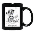 Egyptian Mau Cat Brush Sketch By Callisc Arts Black Coffee Mug, Gift Coffee Mug - Black