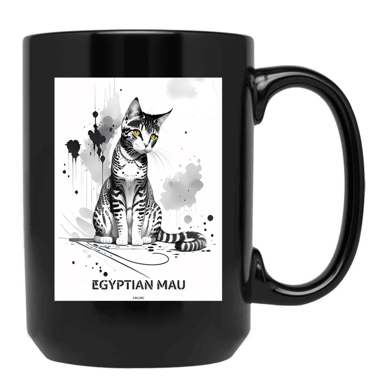Egyptian Mau Cat Brush Sketch By Callisc Arts Black Coffee Mug, Gift Coffee Mug