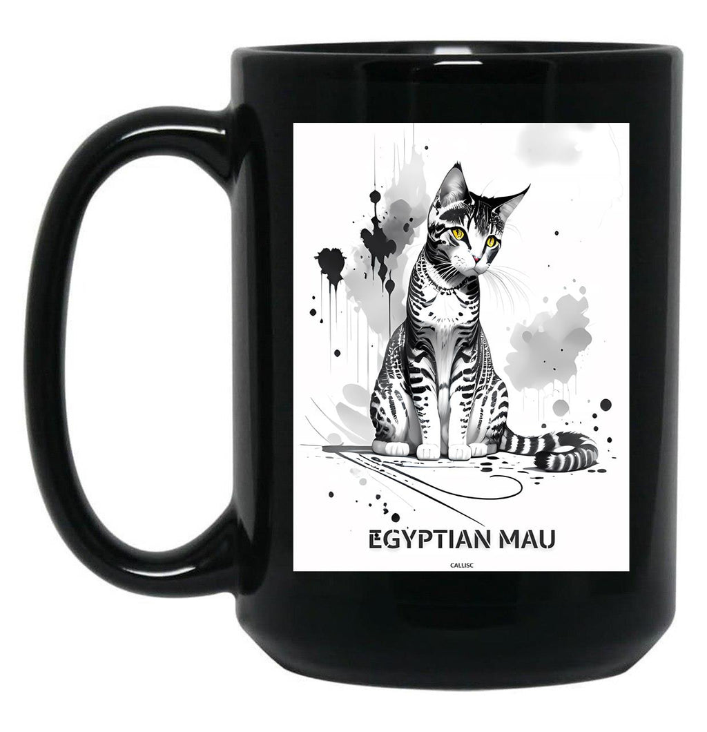 Egyptian Mau Cat Brush Sketch By Callisc Arts Black Coffee Mug, Gift Coffee Mug