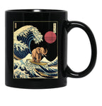 Elephant Kanagawa Japanese Surfing Wave Black Coffee Mug, Gift Coffee Mug - Black