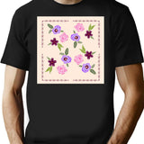 Embroidered Floral T-Shirt for Men & Women, T-Shirts Graphic Tee - Black