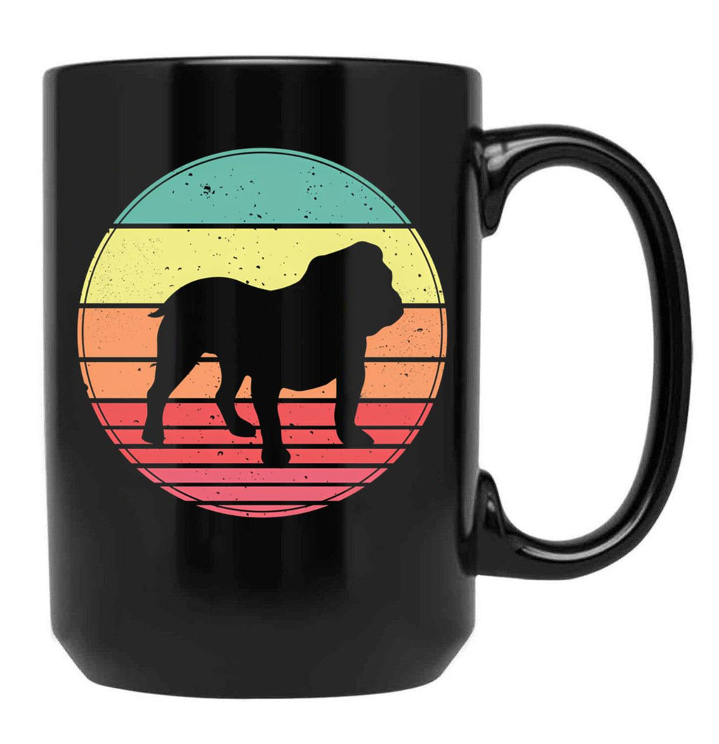 English Bulldog Vintage Retro Sunset Black Coffee Mug, Gift Coffee Mug