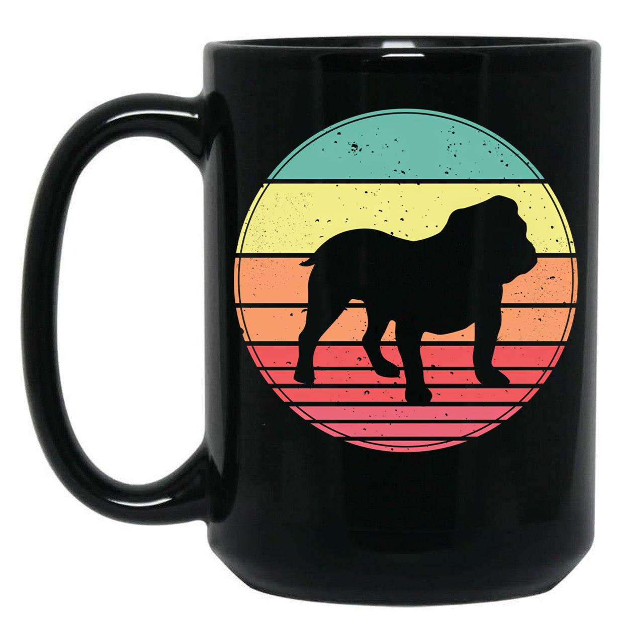 English Bulldog Vintage Retro Sunset Black Coffee Mug, Gift Coffee Mug