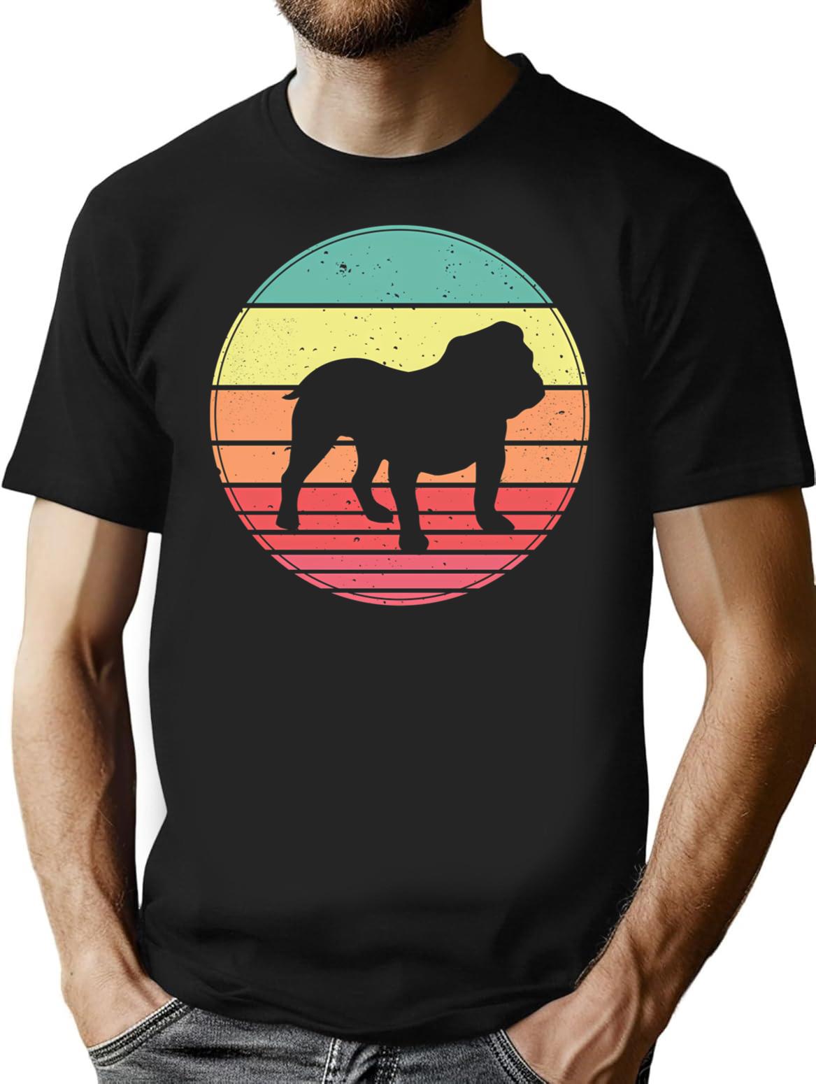 English Bulldog Vintage Retro Sunset T-Shirt for Men & Women, T-Shirts Graphic Tee - Black