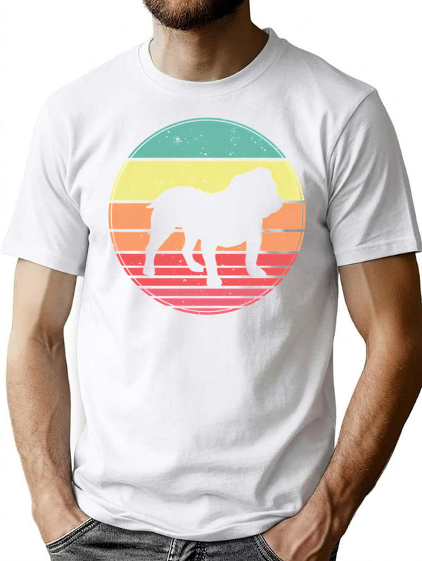 English Bulldog Vintage Retro Sunset T-Shirt for Men & Women, T-Shirts Graphic Tee - White