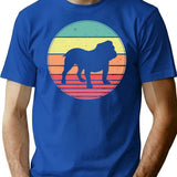 English Bulldog Vintage Retro Sunset T-Shirt for Men & Women, T-Shirts Graphic Tee - Blue