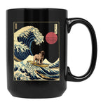 English Mastiff Kanagawa Japanese Surfing Wave Black Coffee Mug, Gift Coffee Mug
