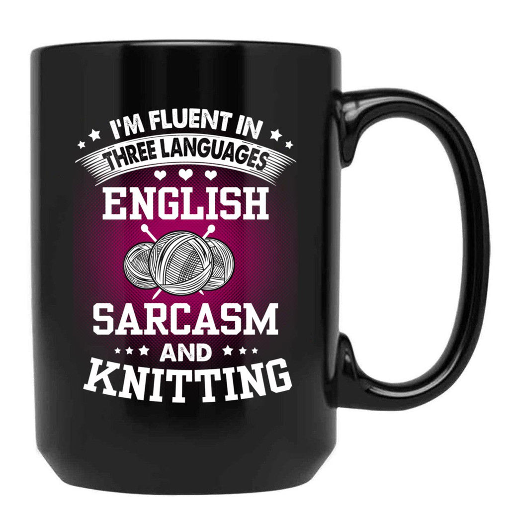 English Sarcasm And Knitting Black Coffee Mug, Gift Coffee Mug