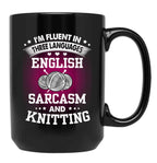 English Sarcasm And Knitting Black Coffee Mug, Gift Coffee Mug