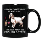 English Setter And Wine Funny Dog Black Coffee Mug, Gift Coffee Mug - Black