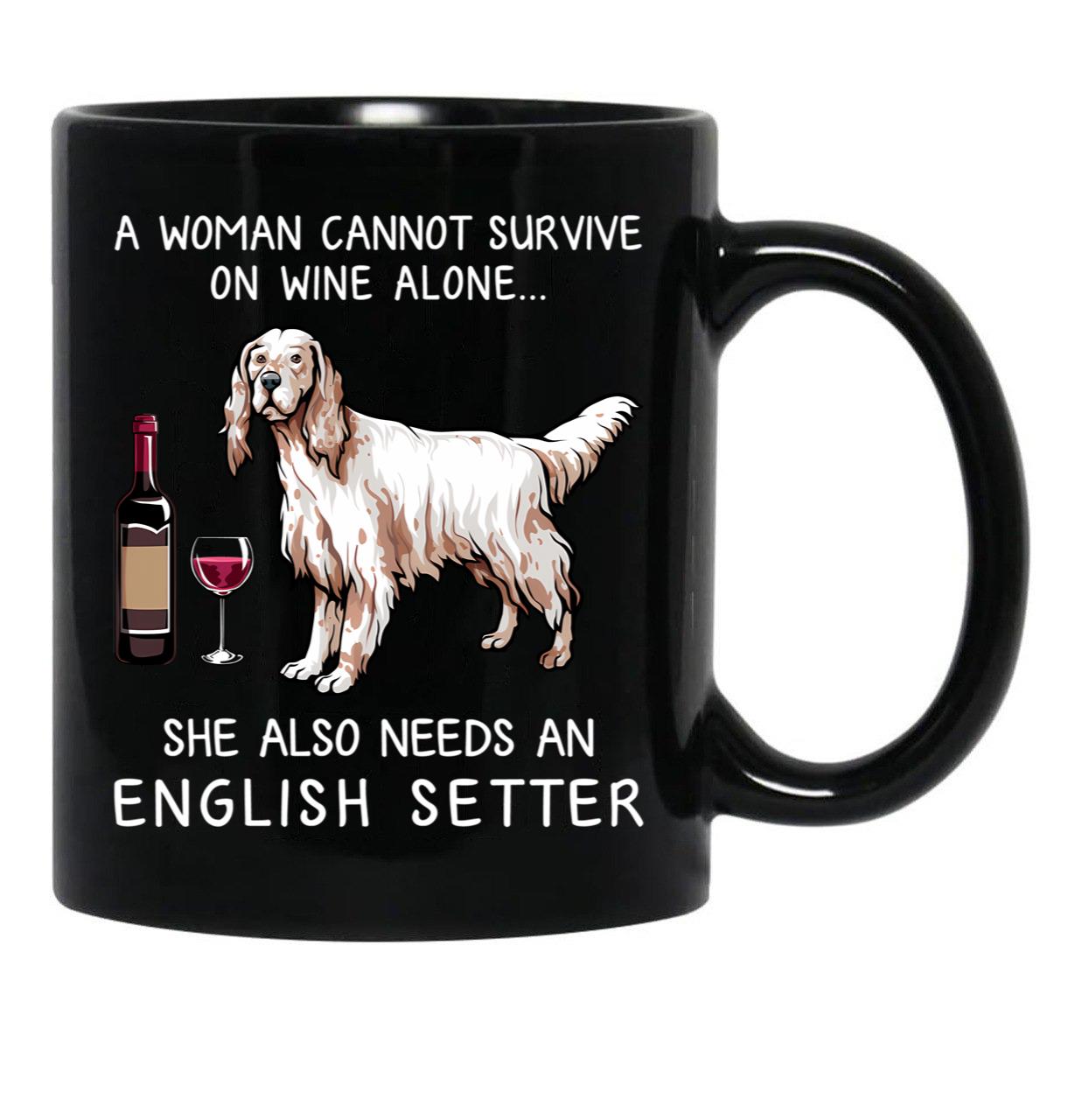 English Setter And Wine Funny Dog Black Coffee Mug, Gift Coffee Mug - Black