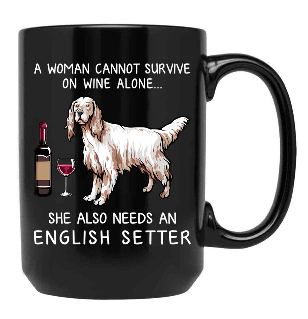 English Setter And Wine Funny Dog Black Coffee Mug, Gift Coffee Mug