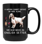 English Setter And Wine Funny Dog Black Coffee Mug, Gift Coffee Mug