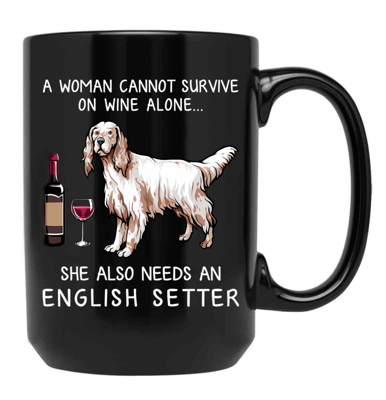 English Setter And Wine Funny Dog Black Coffee Mug, Gift Coffee Mug
