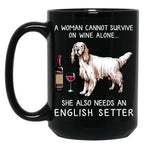 English Setter And Wine Funny Dog Black Coffee Mug, Gift Coffee Mug