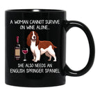 English Springer Spaniel And Wine Funny Dog Black Coffee Mug, Gift Coffee Mug - Black