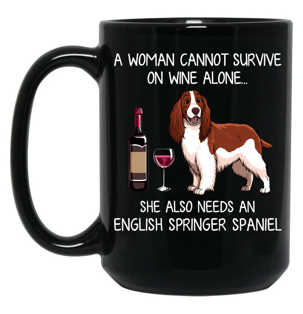 English Springer Spaniel And Wine Funny Dog Black Coffee Mug, Gift Coffee Mug