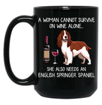 English Springer Spaniel And Wine Funny Dog Black Coffee Mug, Gift Coffee Mug