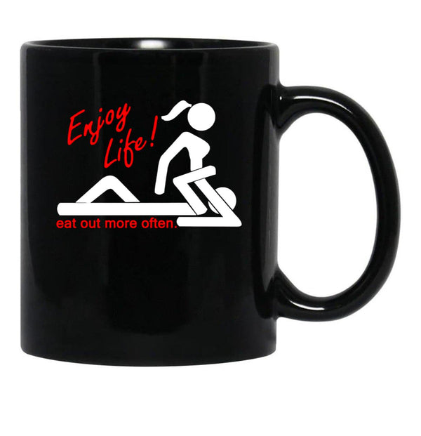 Enjoy Life Eat Out More Often Black Coffee Mug, Gift Coffee Mug - Black