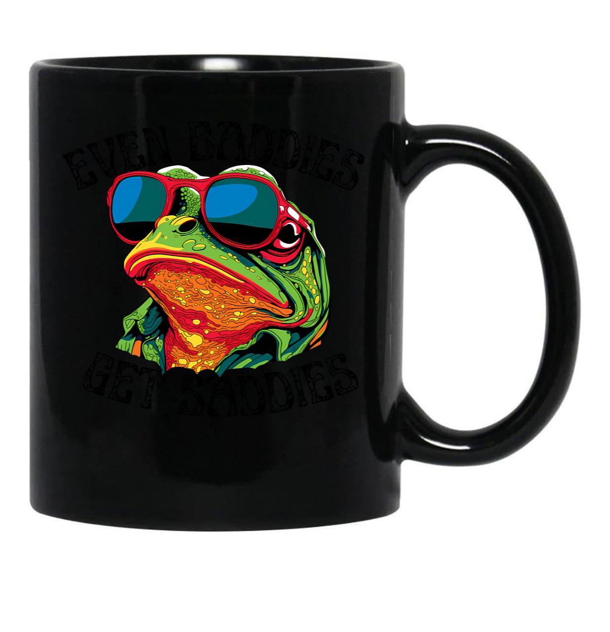 Even Baddies Get Saddies Funny Frog Cute Black Coffee Mug, Gift Coffee Mug - Black