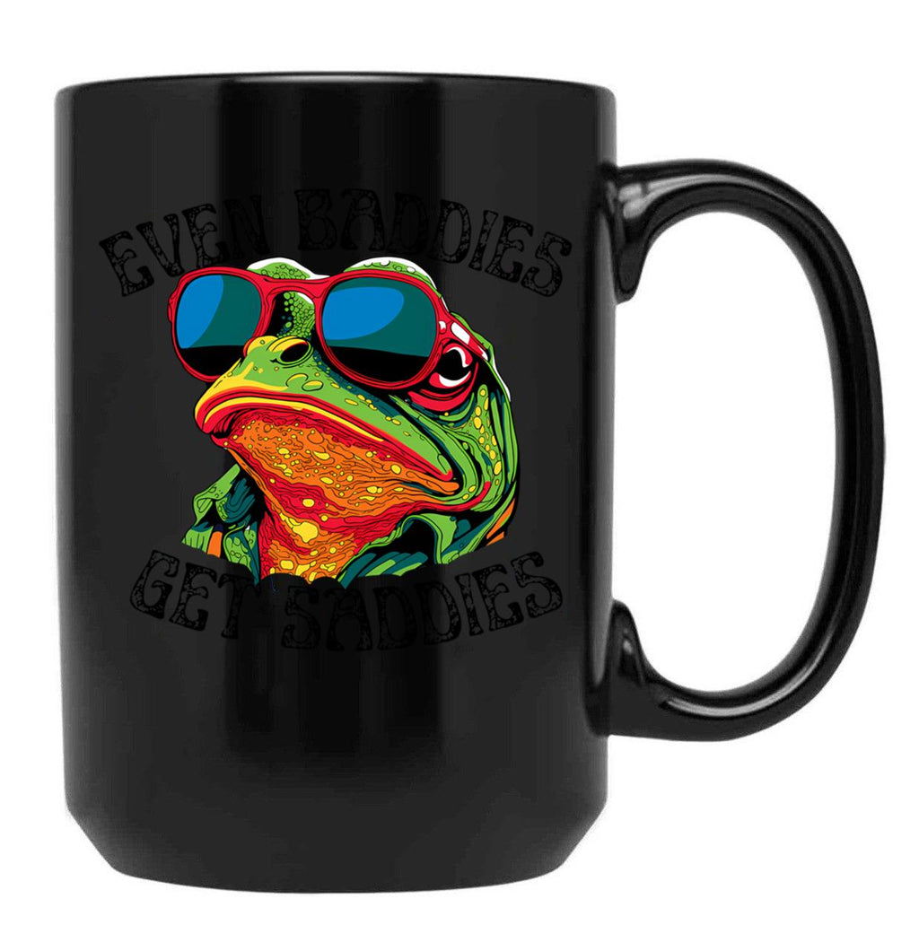 Even Baddies Get Saddies Funny Frog Cute Black Coffee Mug, Gift Coffee Mug