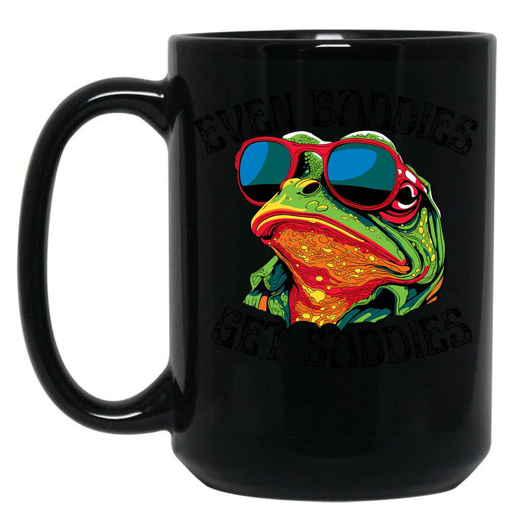 Even Baddies Get Saddies Funny Frog Cute Black Coffee Mug, Gift Coffee Mug