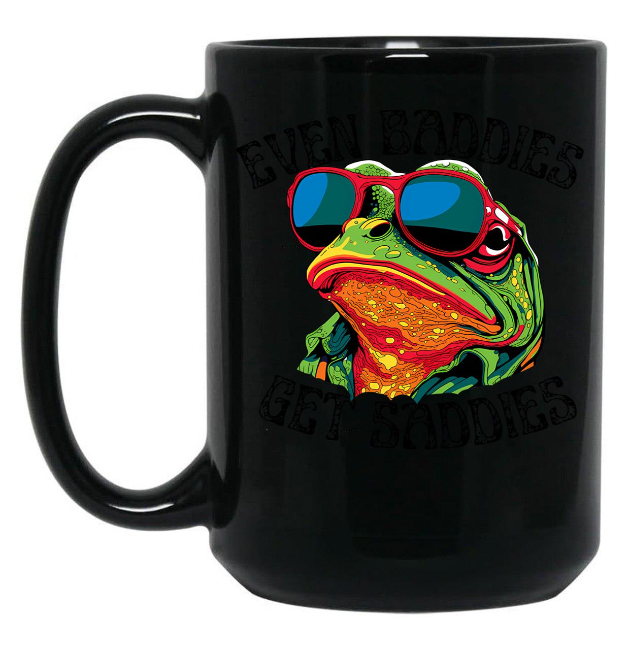 Even Baddies Get Saddies Funny Frog Cute Black Coffee Mug, Gift Coffee Mug