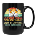 Every Snack You Make Every Meal You Bake Akita Inu Black Coffee Mug, Gift Coffee Mug