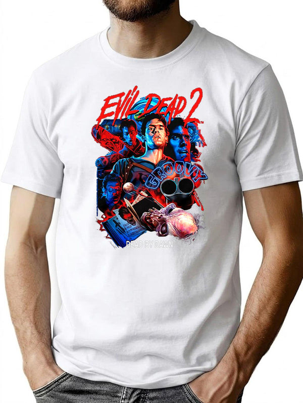 Evil Dead 2 Groovy Premium Heavyweight Cotton T-Shirt - White