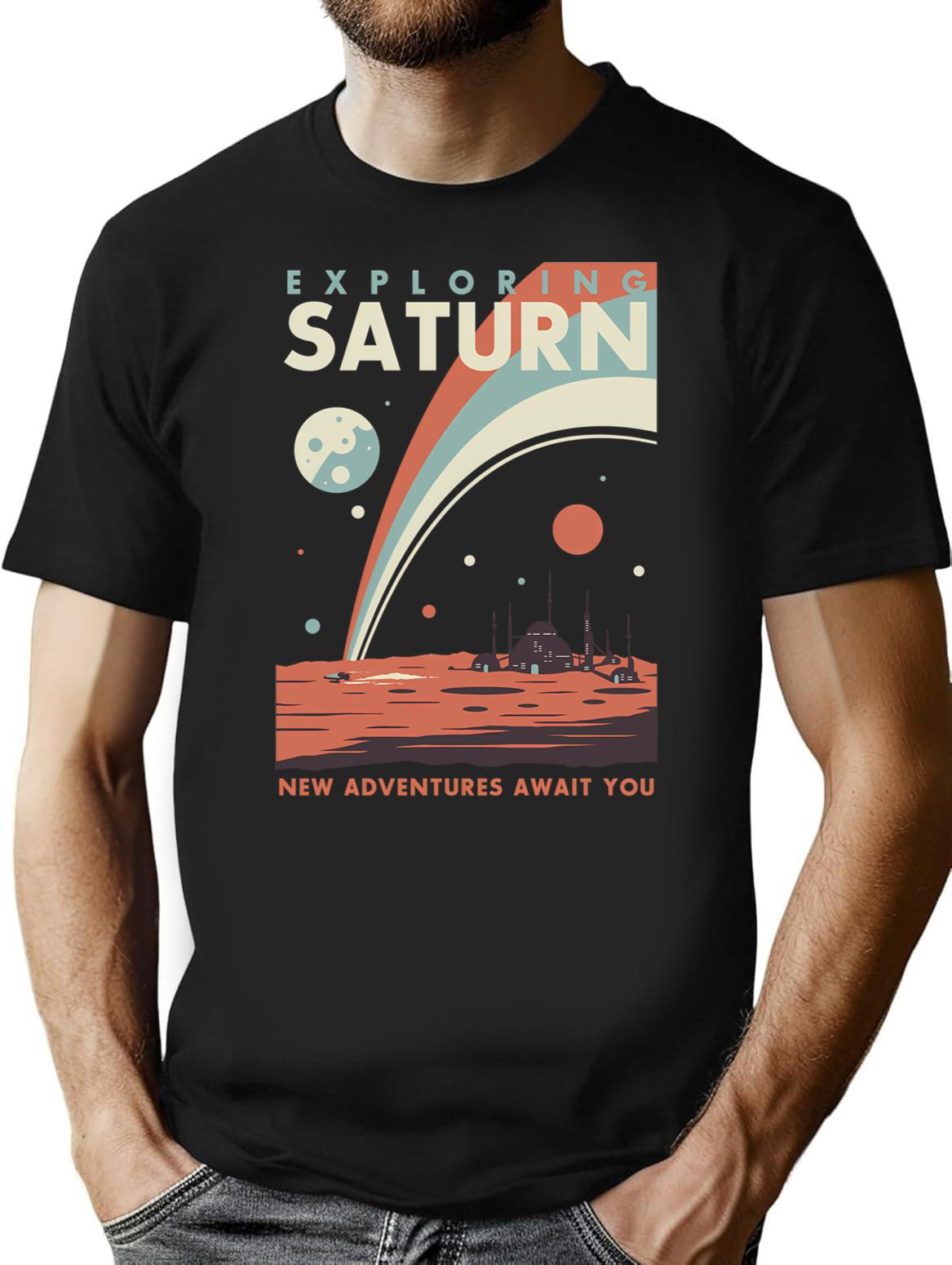 Exploring Saturn T-Shirt for Men & Women, T-Shirts Graphic Tee - Black