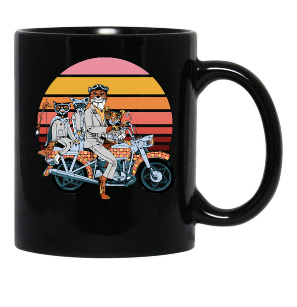 Fantastic Mr. Fox And Family On A Motorbike Black Coffee Mug, Gift Coffee Mug - Black