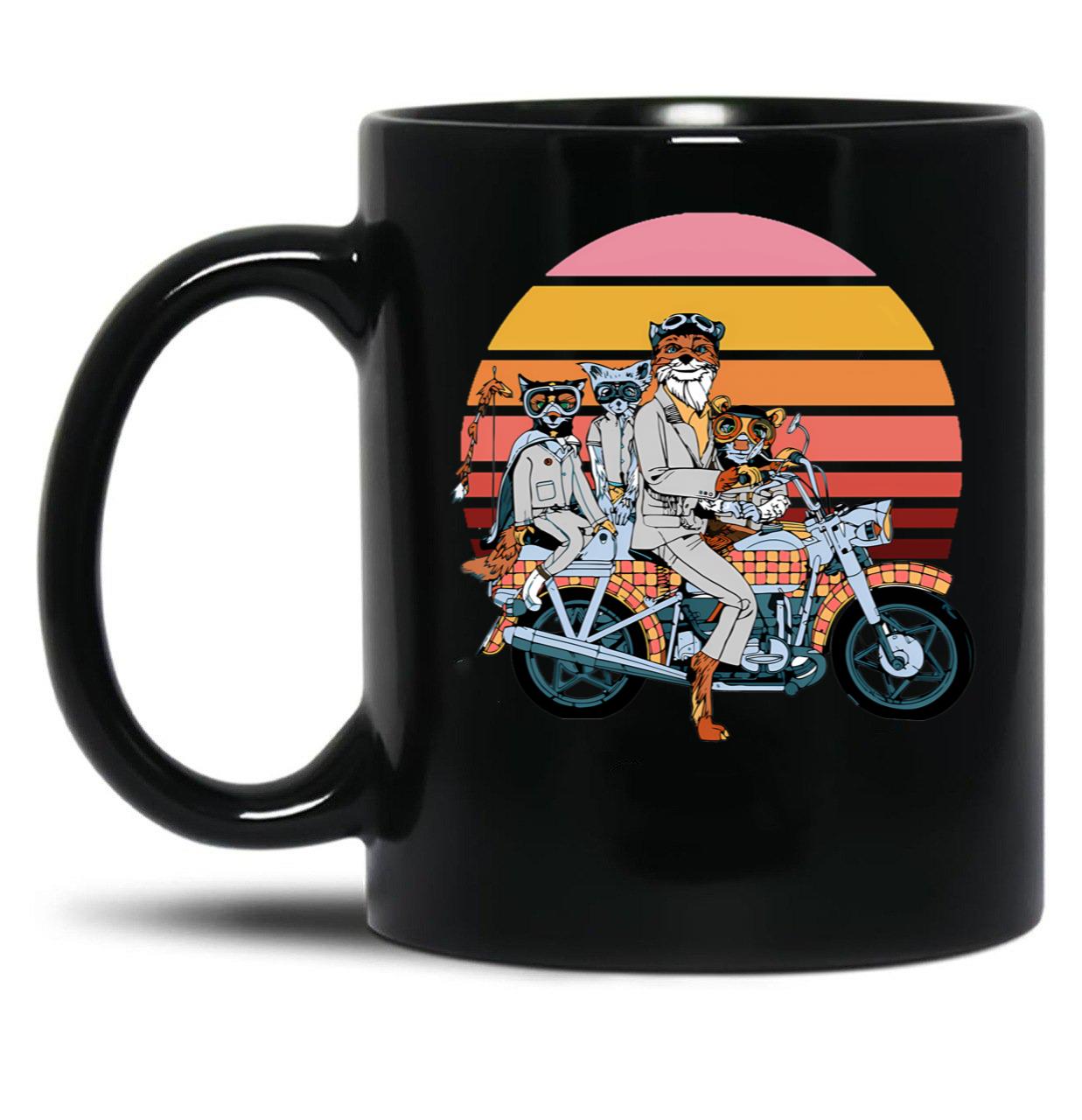 Fantastic Mr. Fox And Family On A Motorbike Black Coffee Mug, Gift Coffee Mug