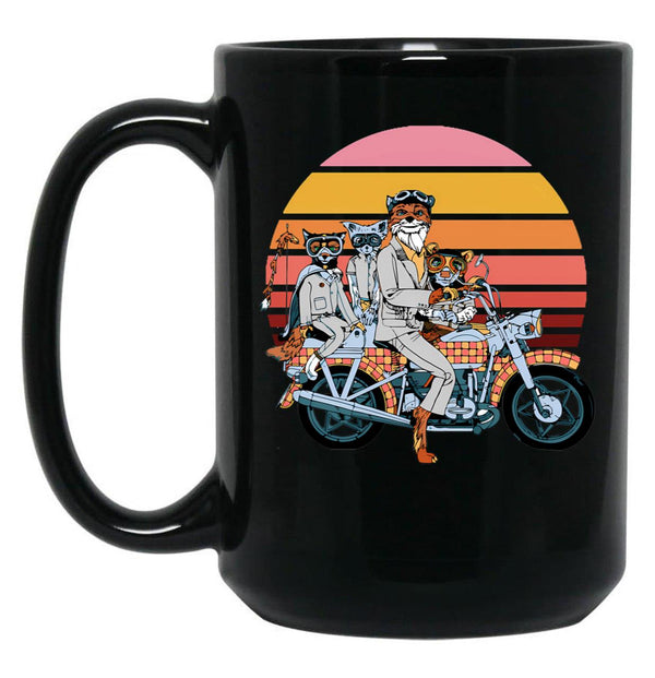 Fantastic Mr. Fox And Family On A Motorbike Black Coffee Mug, Gift Coffee Mug - Black