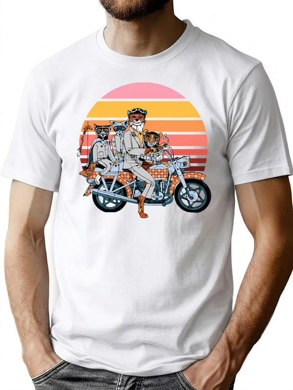 Fantastic Mr. Fox And Family On A Motorbike Premium Heavyweight Cotton T-Shirt - White