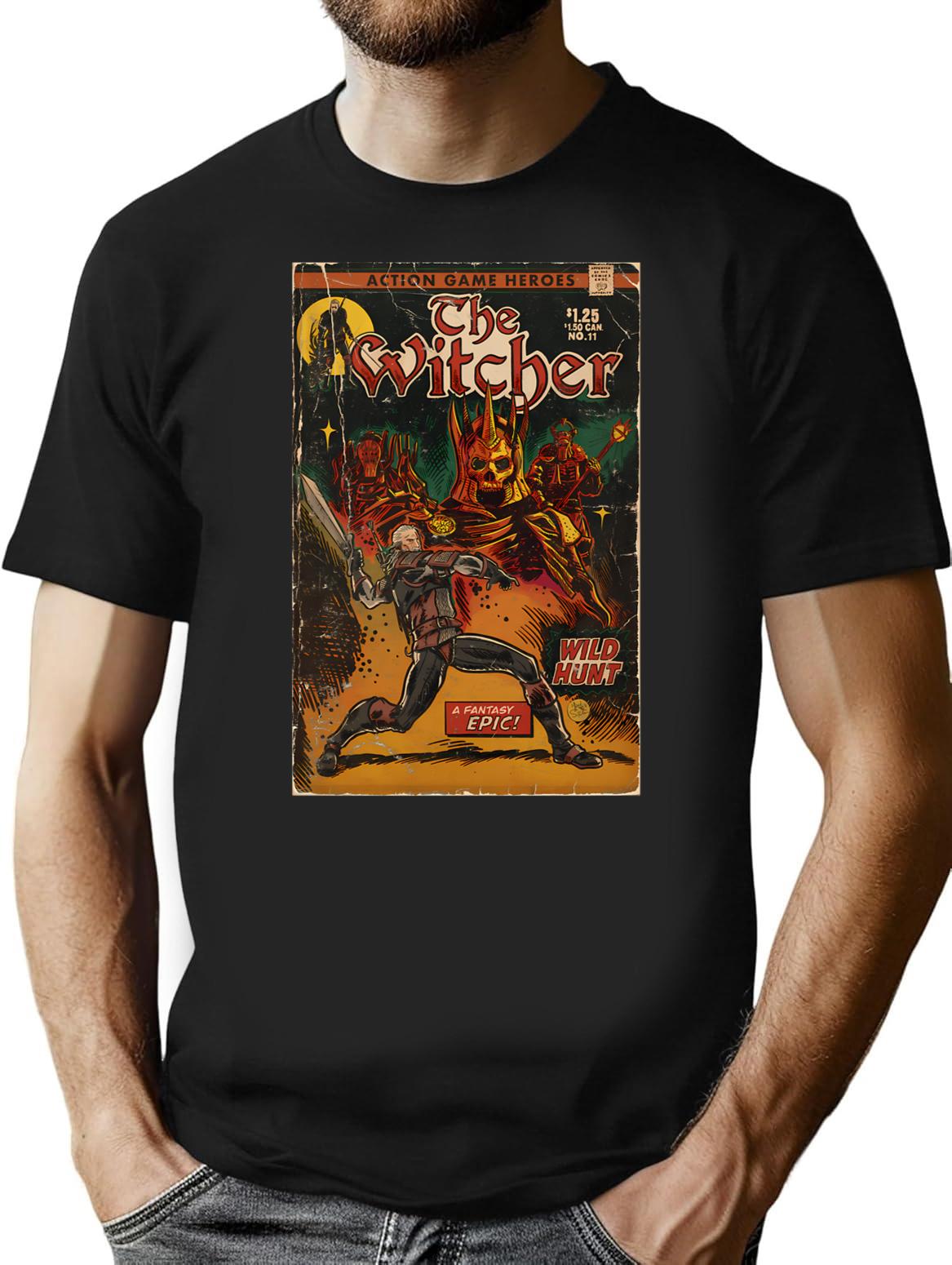 Fantasy Epic Comic Book Cover Fan Art T-Shirt for Men & Women, T-Shirts Graphic Tee - Black