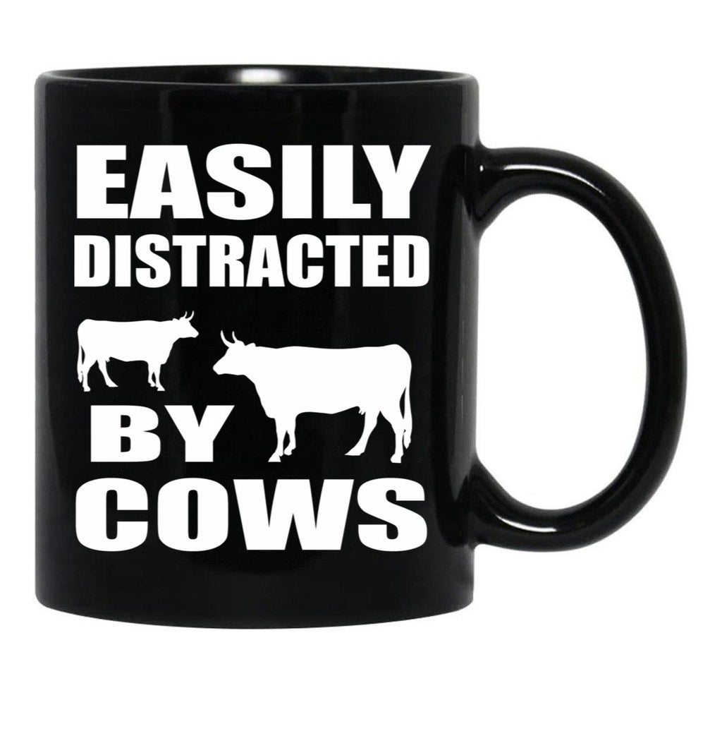 Farmer Cattle Cows Tshirts - Funny Cow Tshirt Easily Distracted By Cows Gift Idea Tshirt Black Coffee Mug, Gift Coffee Mug - Black