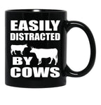 Farmer Cattle Cows Tshirts - Funny Cow Tshirt Easily Distracted By Cows Gift Idea Tshirt Black Coffee Mug, Gift Coffee Mug - Black