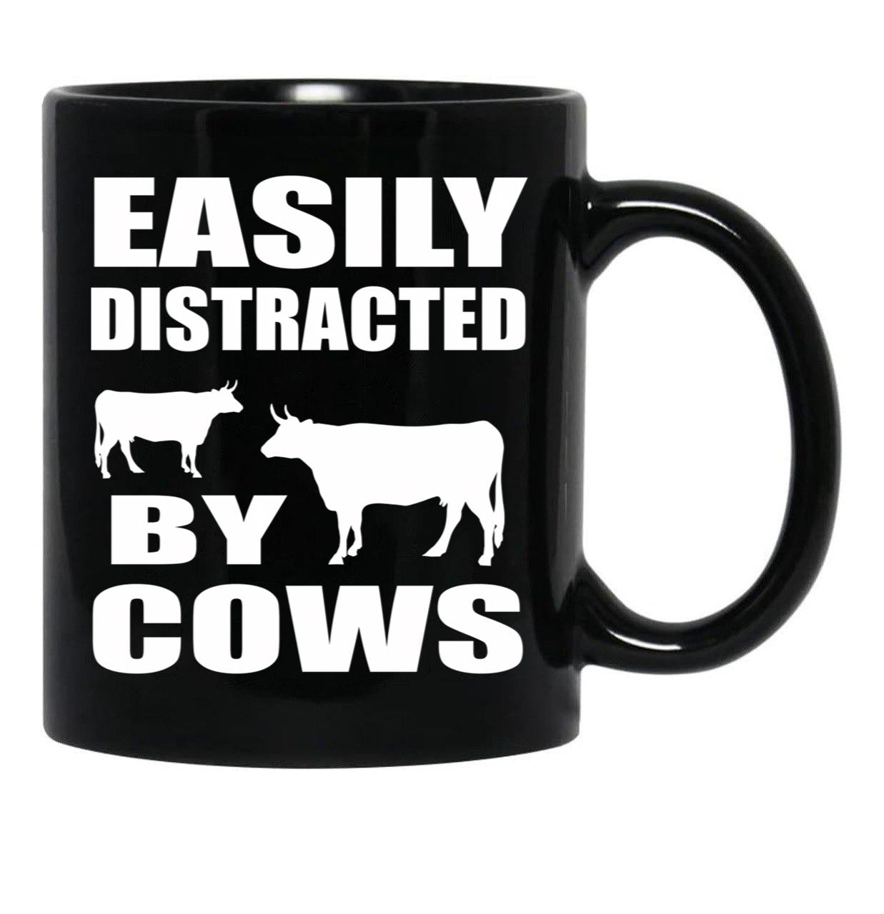 Farmer Cattle Cows Tshirts - Funny Cow Tshirt Easily Distracted By Cows Gift Idea Tshirt Black Coffee Mug, Gift Coffee Mug - Black