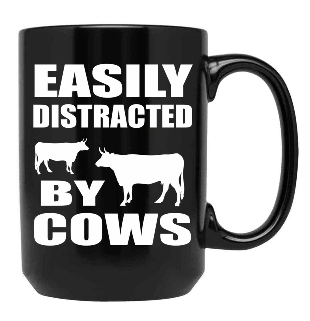 Farmer Cattle Cows Tshirts - Funny Cow Tshirt Easily Distracted By Cows Gift Idea Tshirt Black Coffee Mug, Gift Coffee Mug