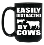 Farmer Cattle Cows Tshirts - Funny Cow Tshirt Easily Distracted By Cows Gift Idea Tshirt Black Coffee Mug, Gift Coffee Mug