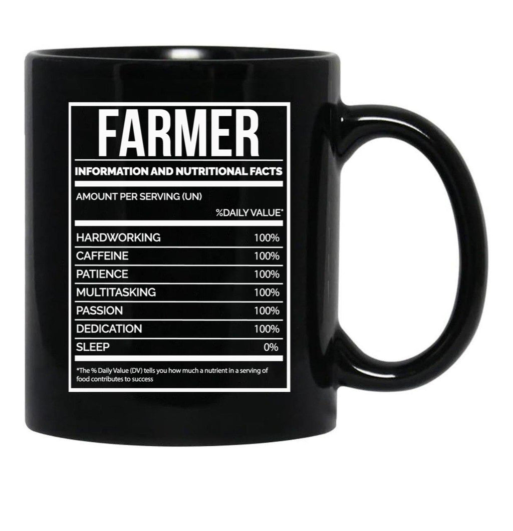 Farmer Funny Farming Nutrition Label Black Coffee Mug, Gift Coffee Mug - Black
