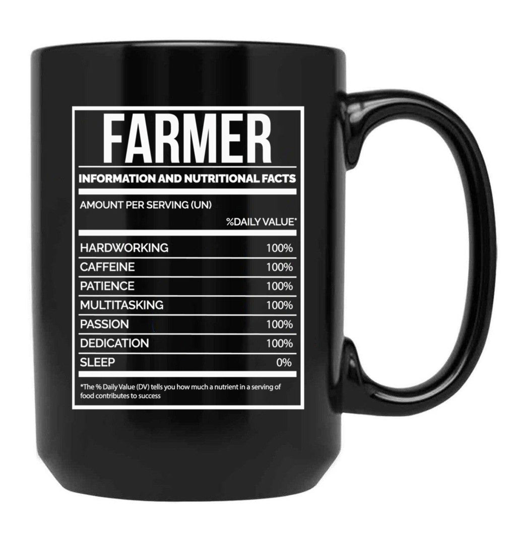 Farmer Funny Farming Nutrition Label Black Coffee Mug, Gift Coffee Mug