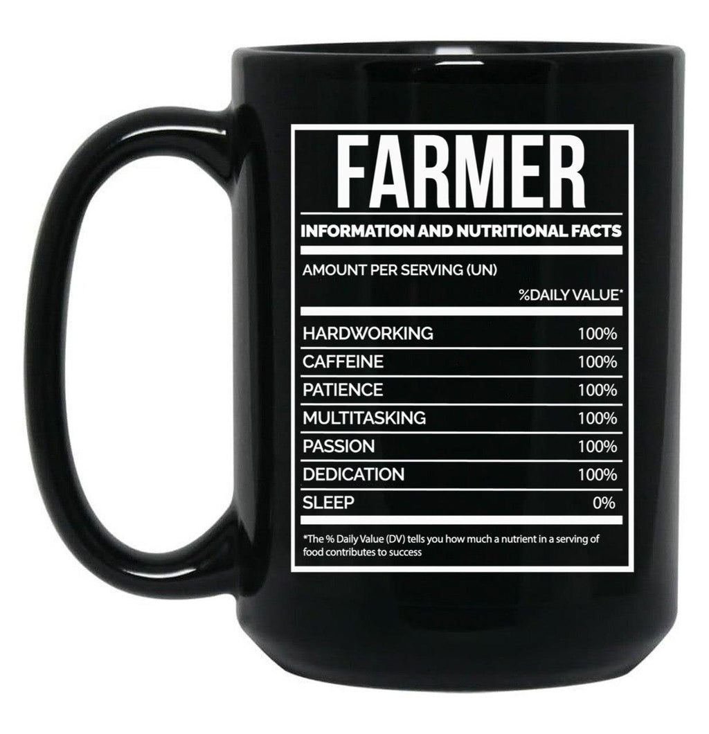 Farmer Funny Farming Nutrition Label Black Coffee Mug, Gift Coffee Mug