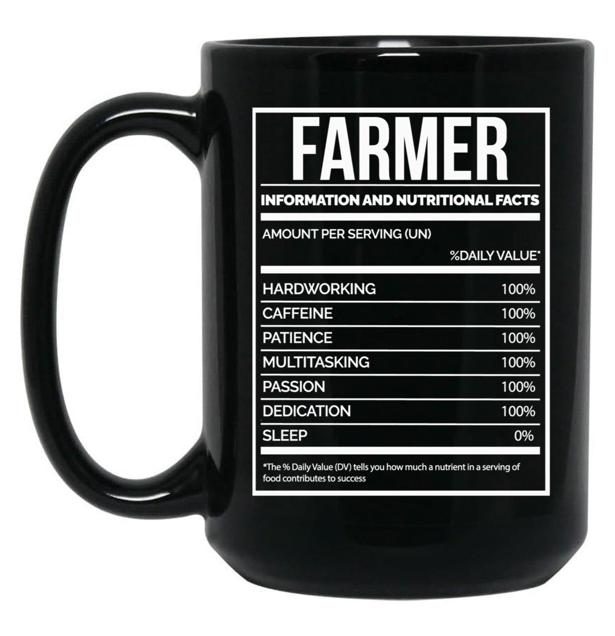 Farmer Funny Farming Nutrition Label Black Coffee Mug, Gift Coffee Mug