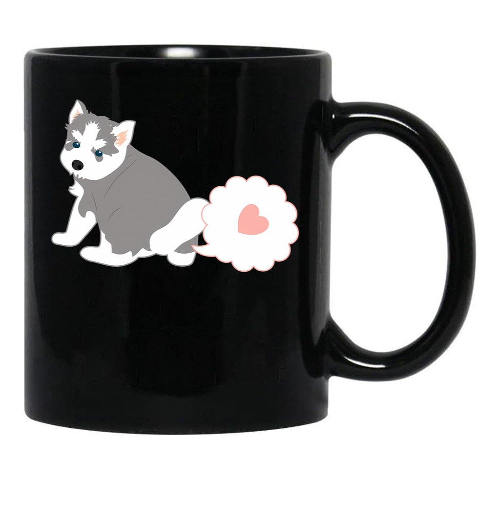 Farting Siberian Husky Puppy Black Coffee Mug, Gift Coffee Mug - Black