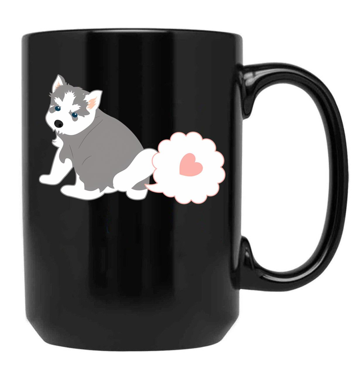 Farting Siberian Husky Puppy Black Coffee Mug, Gift Coffee Mug